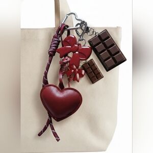 Red Heart and Bow Keychain Accessory NEW